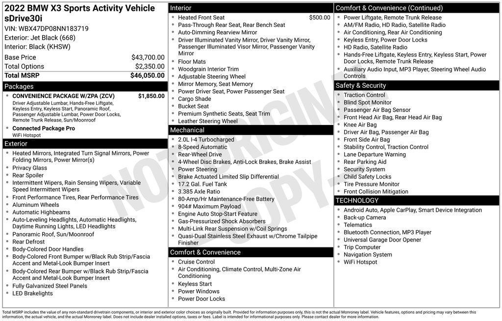 used 2022 BMW X3 car, priced at $32,995