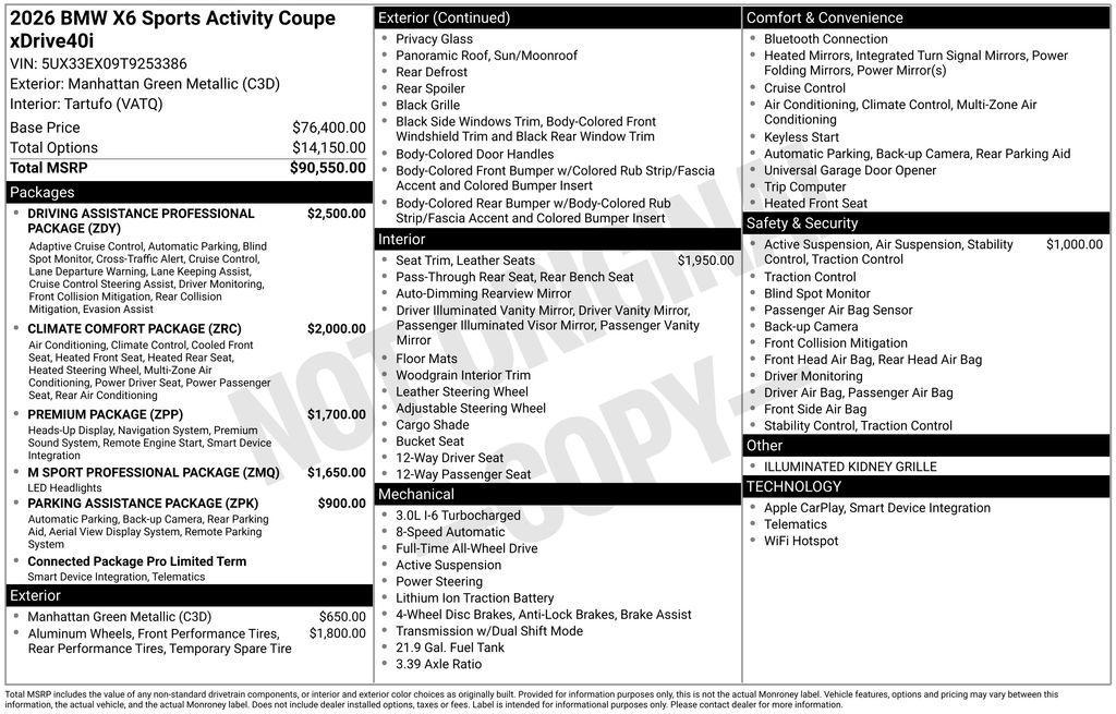 new 2026 BMW X6 car, priced at $92,375