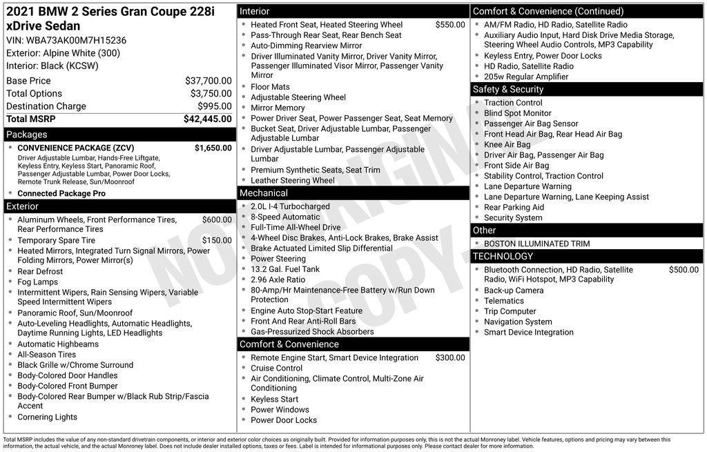 used 2021 BMW 228 Gran Coupe car, priced at $22,998