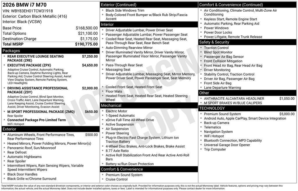 new 2026 BMW i7 car, priced at $190,425
