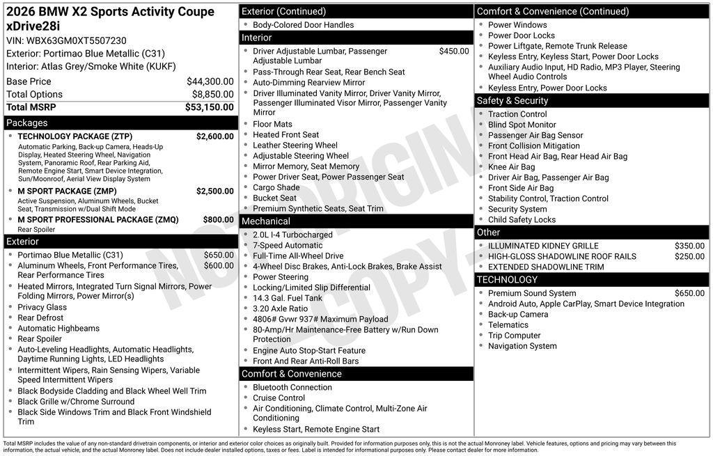 new 2026 BMW X2 car, priced at $54,870