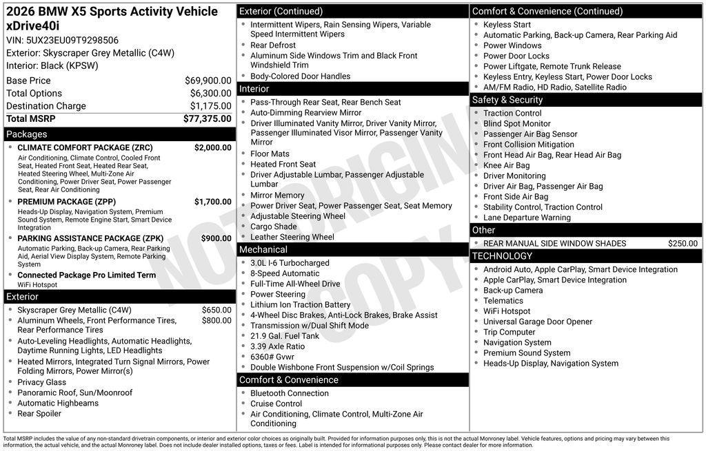 new 2026 BMW X5 car, priced at $78,025