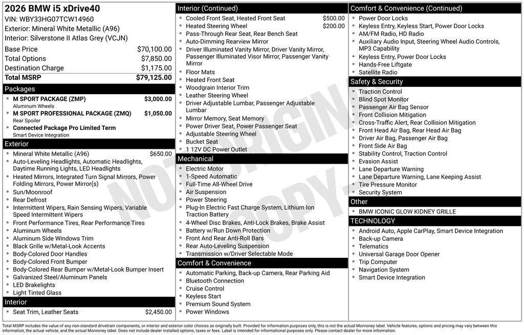 new 2026 BMW i5 car, priced at $79,540