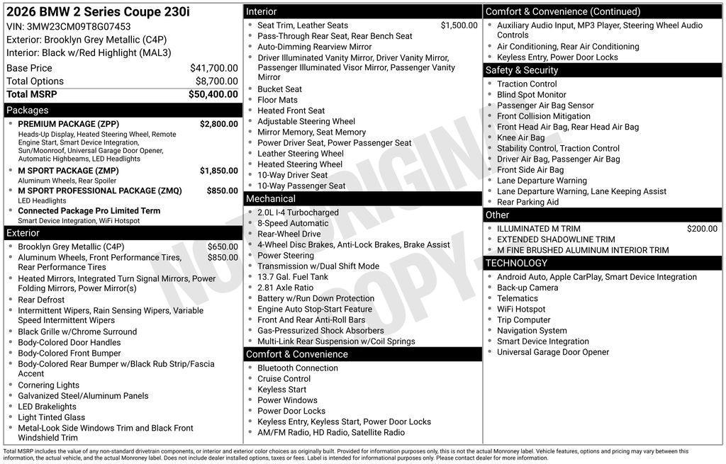 new 2026 BMW 230 car, priced at $51,955