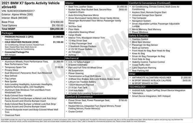 used 2021 BMW X7 car, priced at $43,749