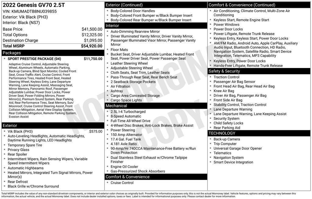 used 2022 Genesis GV70 car, priced at $32,395