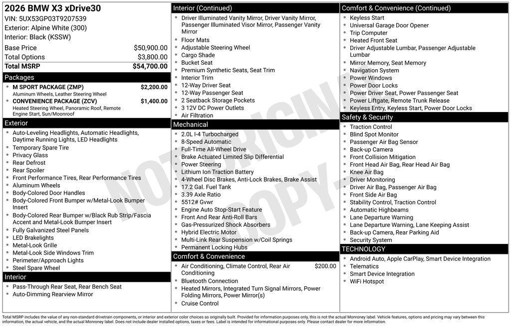 new 2026 BMW X3 car, priced at $56,540