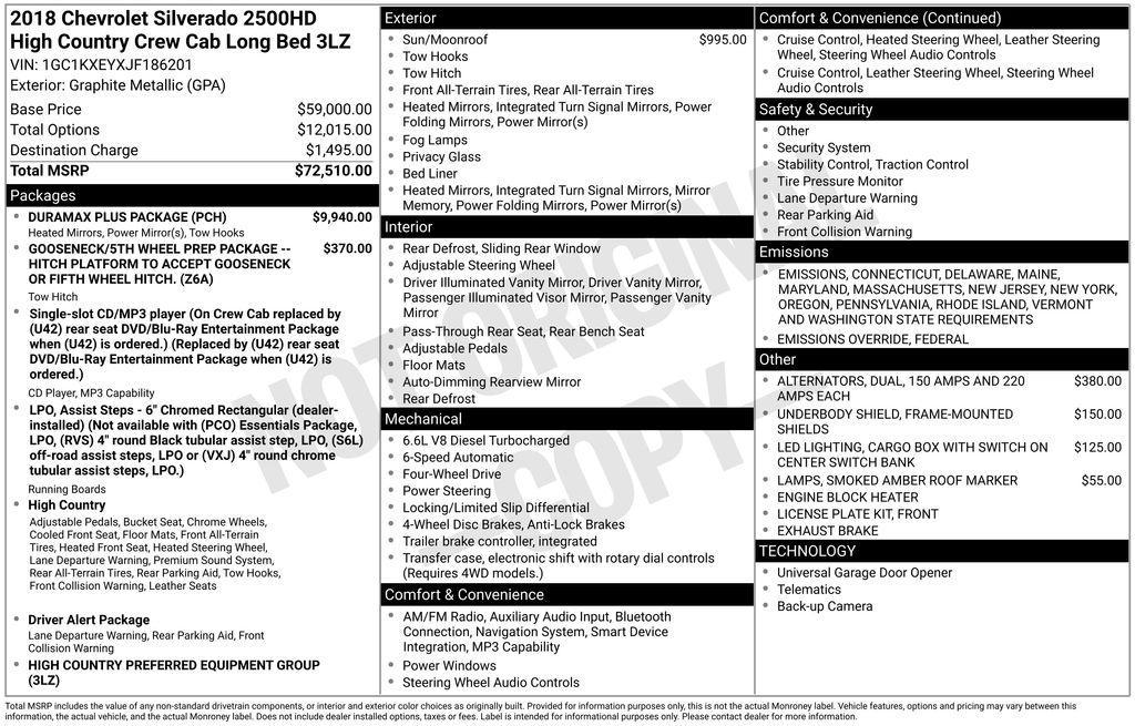 used 2018 Chevrolet Silverado 2500 car, priced at $44,125