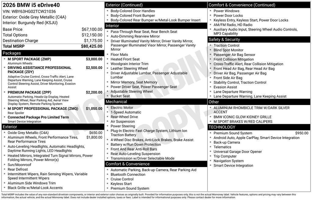 new 2026 BMW i5 car, priced at $79,925