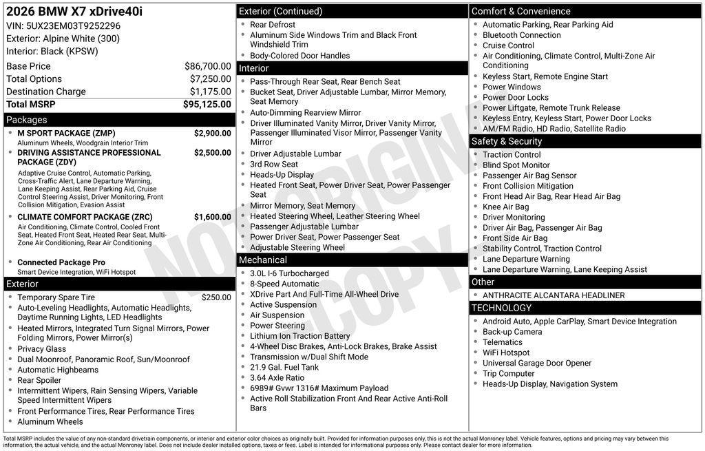 new 2026 BMW X7 car, priced at $95,580
