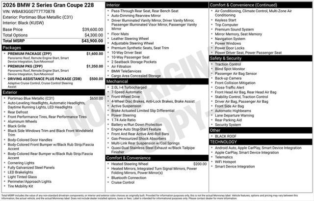 new 2026 BMW 228 Gran Coupe car, priced at $43,850
