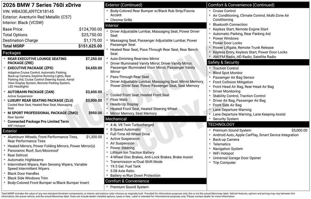 new 2026 BMW 760 car, priced at $152,350