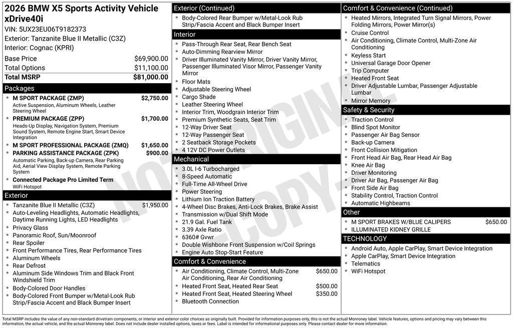 new 2026 BMW X5 car, priced at $81,650