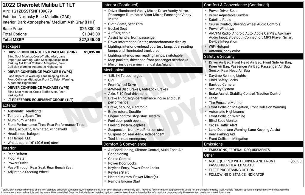used 2022 Chevrolet Malibu car, priced at $21,000