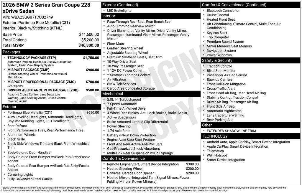 new 2026 BMW 228 Gran Coupe car, priced at $48,600