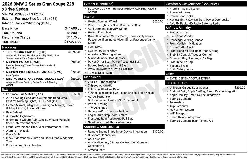 new 2026 BMW 228 Gran Coupe car, priced at $48,600