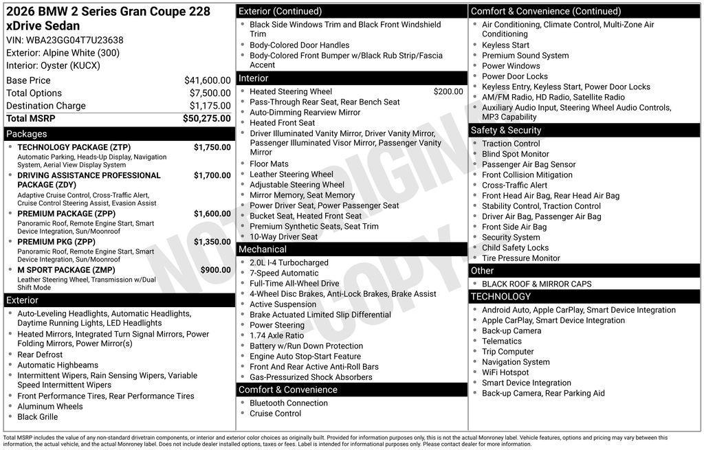 new 2026 BMW 228 Gran Coupe car, priced at $48,975