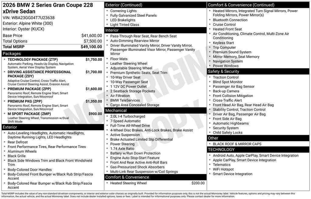new 2026 BMW 228 Gran Coupe car, priced at $48,975