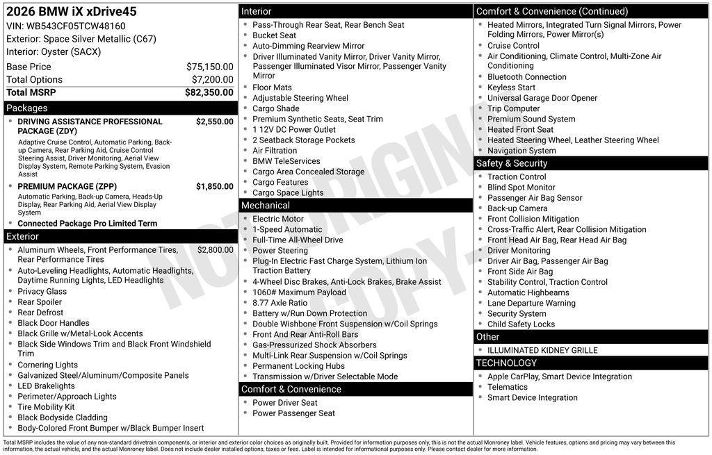 new 2026 BMW iX car, priced at $83,920