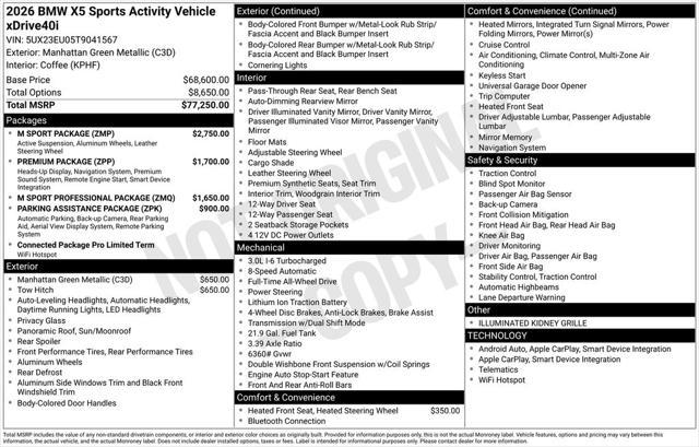 new 2026 BMW X5 car, priced at $79,075