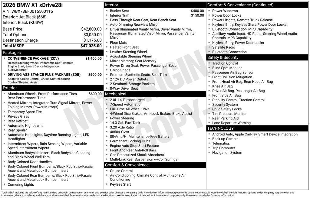 new 2026 BMW X1 car, priced at $47,580