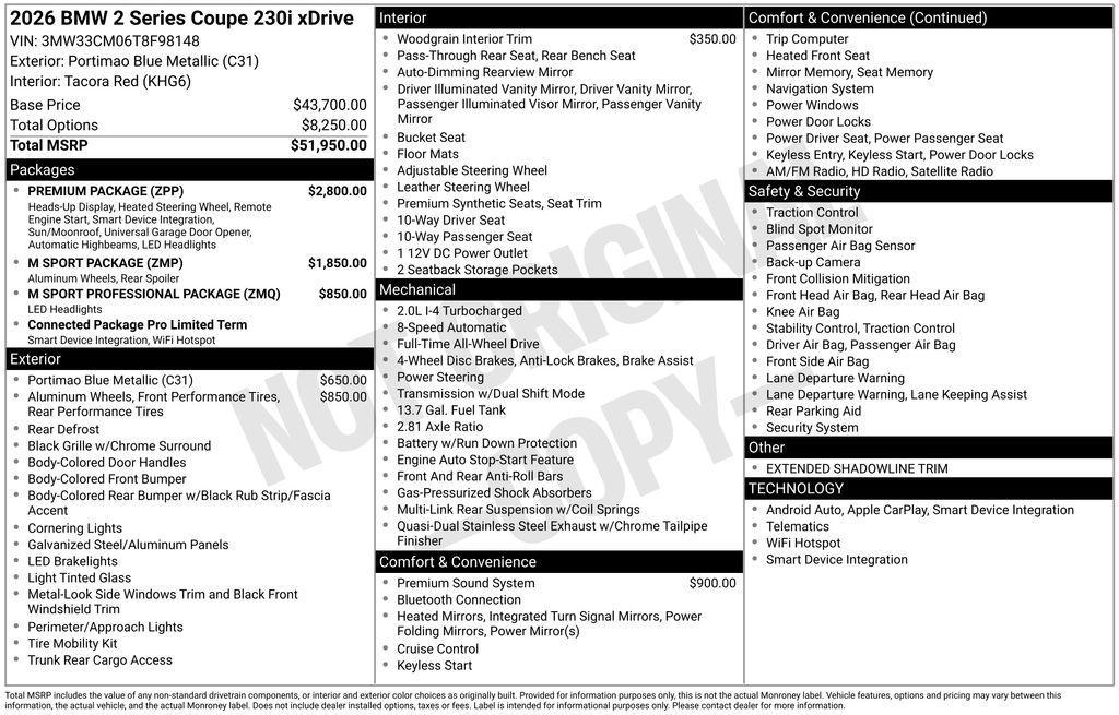 new 2026 BMW 230 car, priced at $52,975