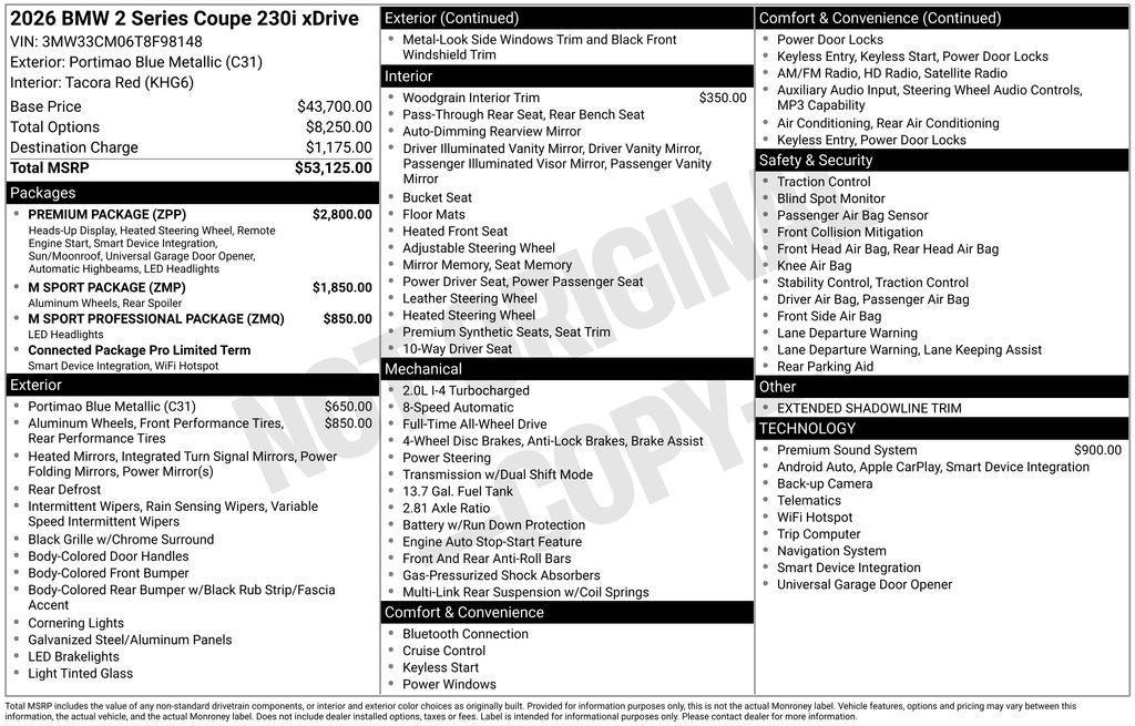 new 2026 BMW 230 car, priced at $53,355