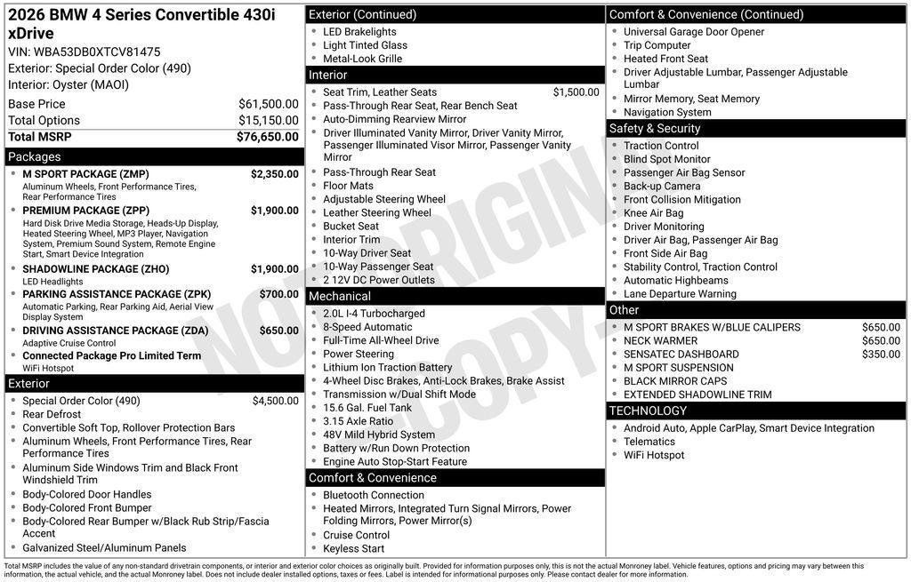 new 2026 BMW 430 car, priced at $78,100