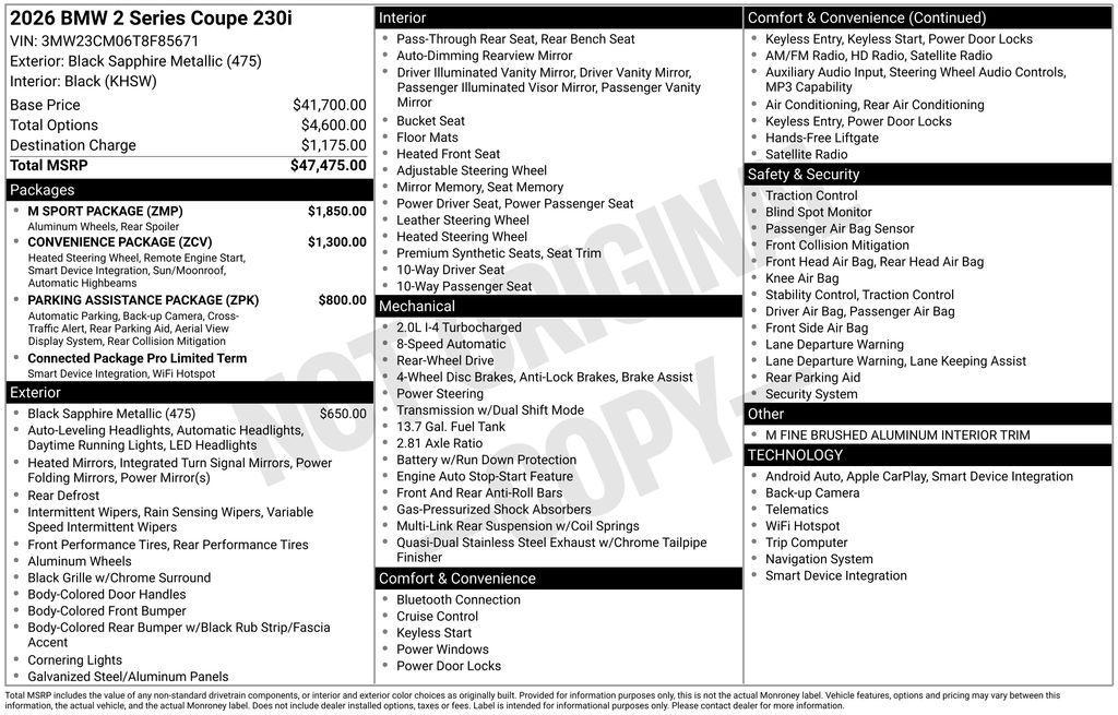 new 2026 BMW 230 car, priced at $47,650