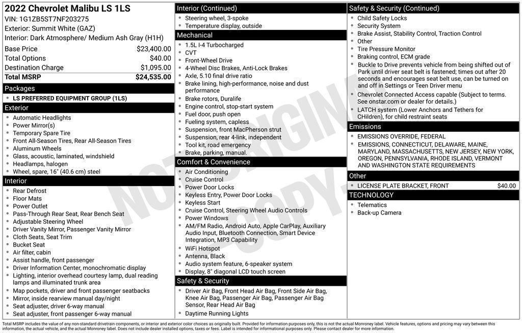 used 2022 Chevrolet Malibu car, priced at $19,785