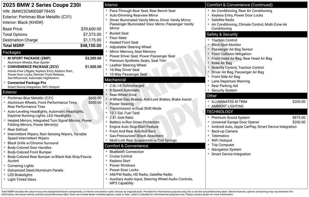new 2025 BMW 230 car, priced at $48,765