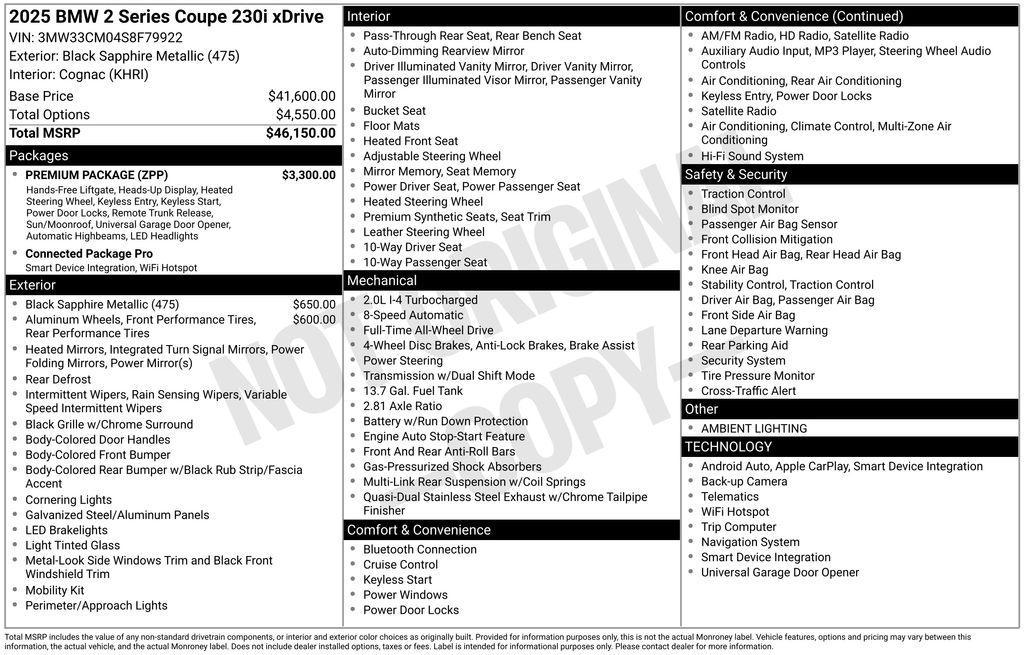 new 2025 BMW 230 car, priced at $49,290
