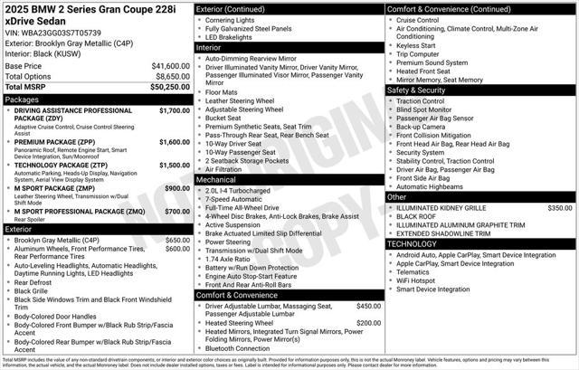 new 2025 BMW 228 Gran Coupe car, priced at $51,325