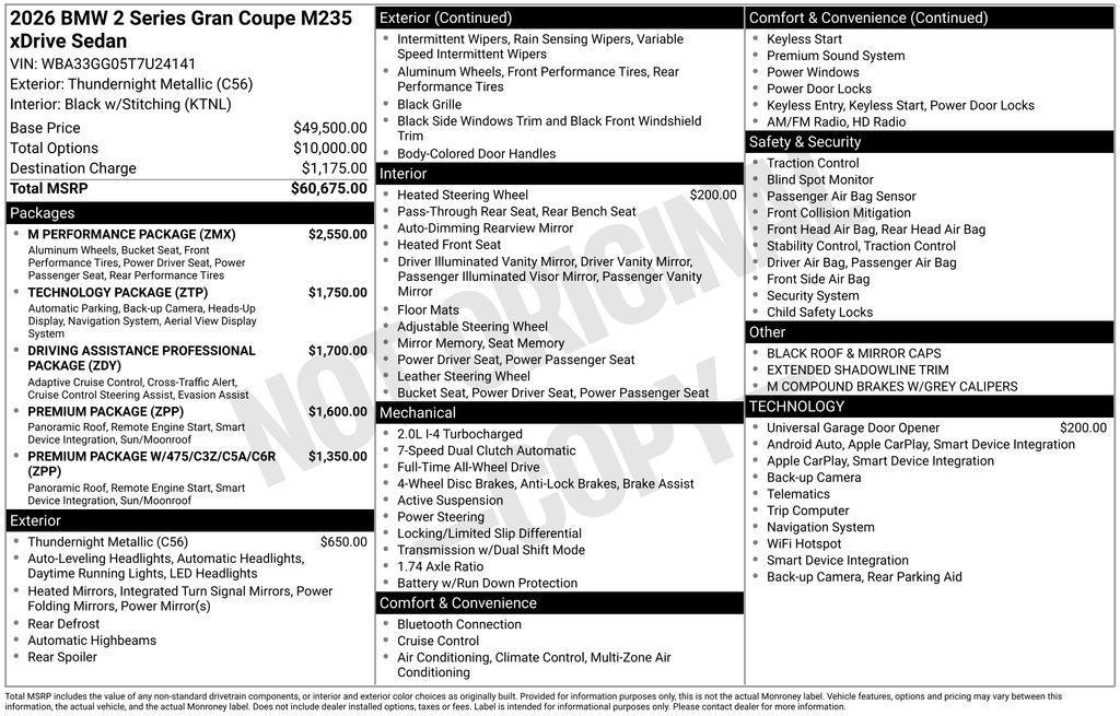 new 2026 BMW M235 Gran Coupe car, priced at $59,500