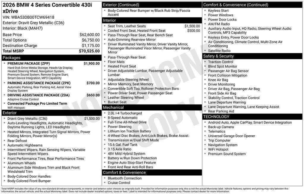 new 2026 BMW 430 car, priced at $70,525