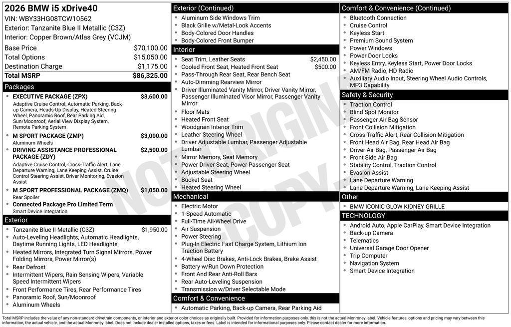 new 2026 BMW i5 car, priced at $86,240