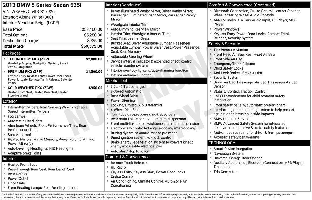 used 2013 BMW 535 car, priced at $8,460