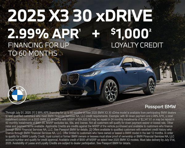 new 2025 BMW X3 car, priced at $57,005