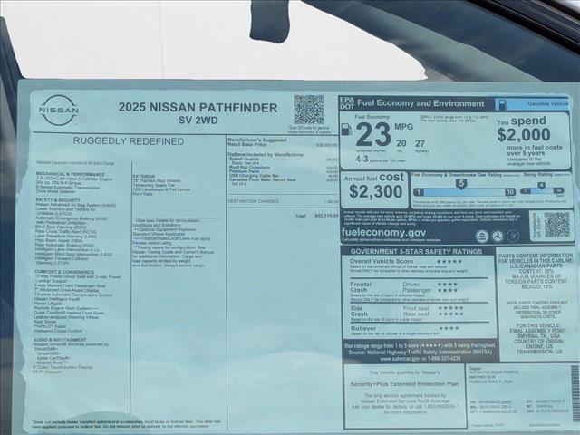 new 2025 Nissan Pathfinder car, priced at $34,888