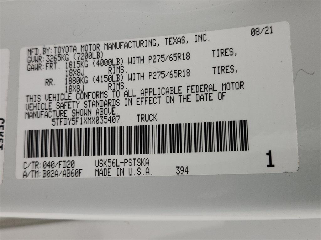 used 2021 Toyota Tundra car, priced at $37,994