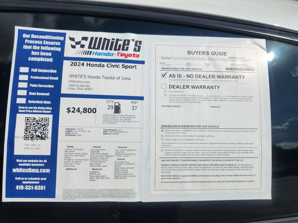 used 2024 Honda Civic car, priced at $24,800