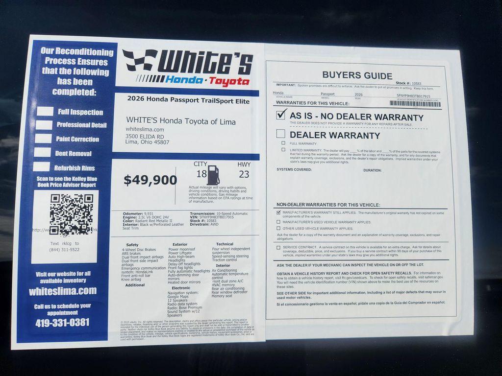 used 2026 Honda Passport car, priced at $48,800