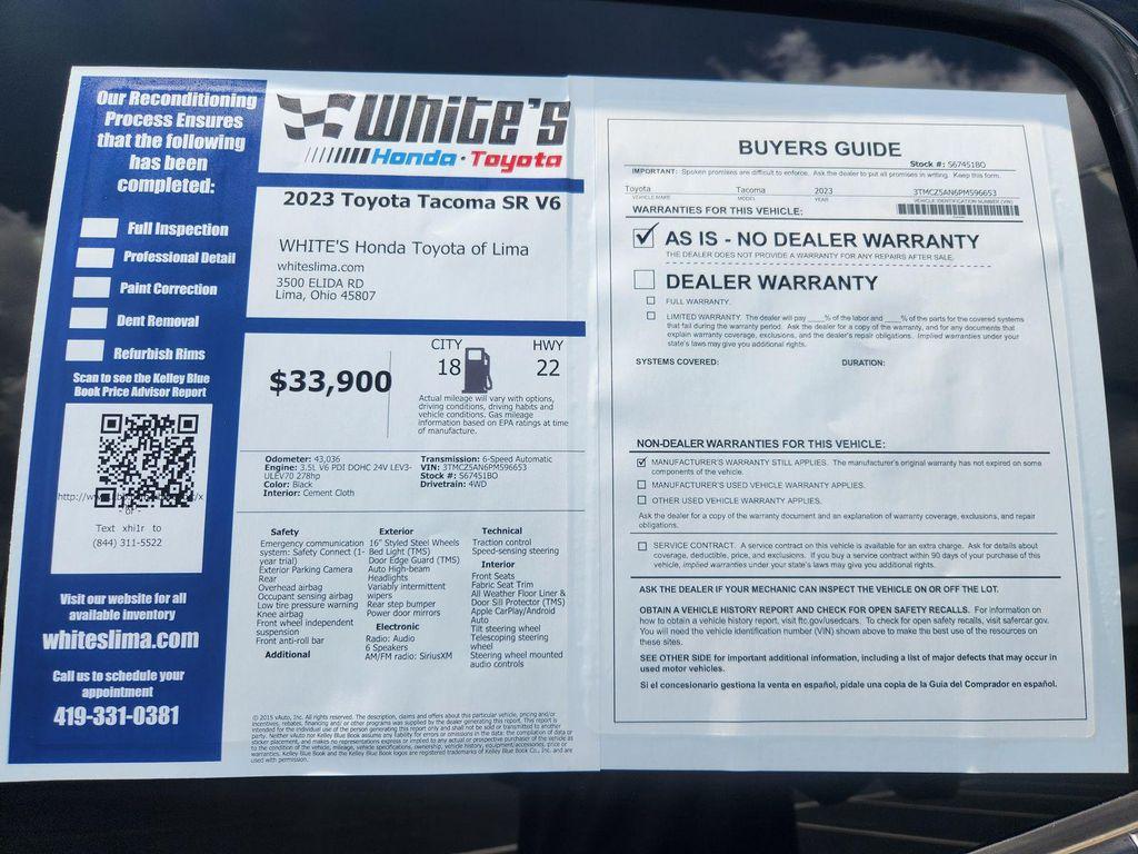 used 2023 Toyota Tacoma car, priced at $33,900