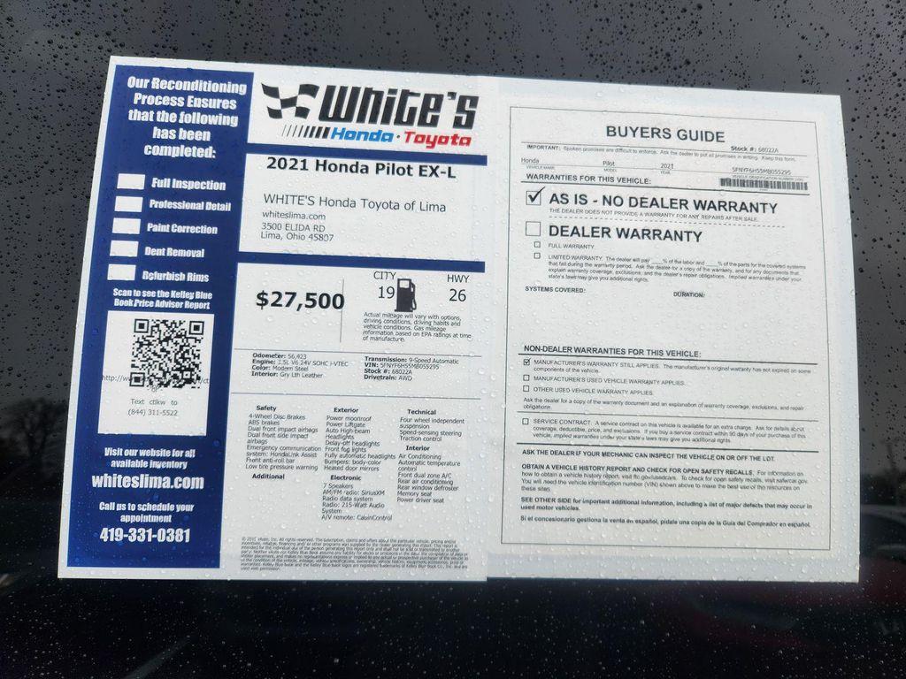 used 2021 Honda Pilot car, priced at $27,500