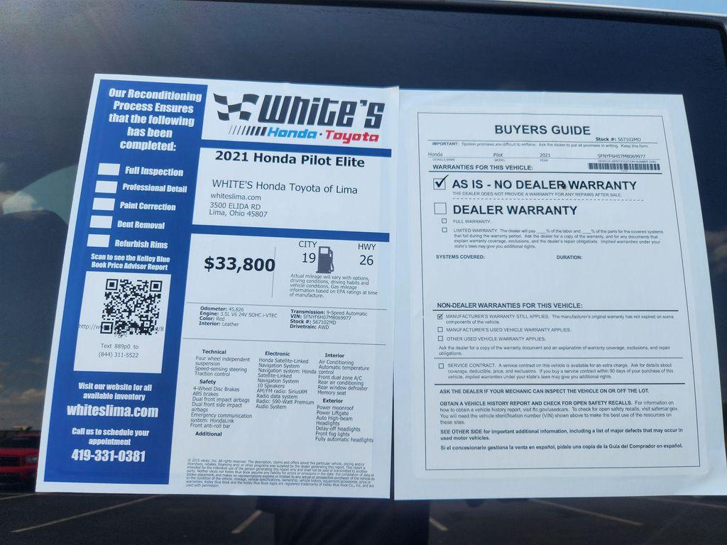 used 2021 Honda Pilot car, priced at $33,800