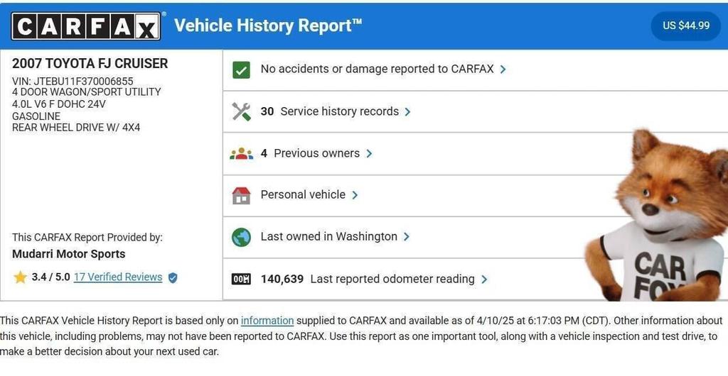 used 2007 Toyota FJ Cruiser car, priced at $15,998