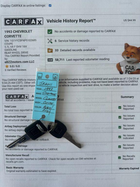 used 1993 Chevrolet Corvette car, priced at $15,989