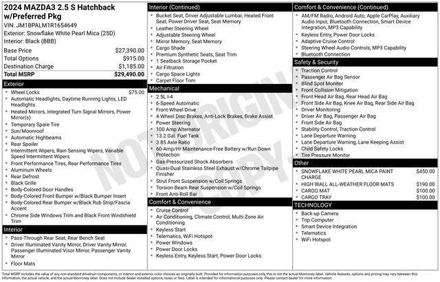 used 2024 Mazda Mazda3 car, priced at $25,714