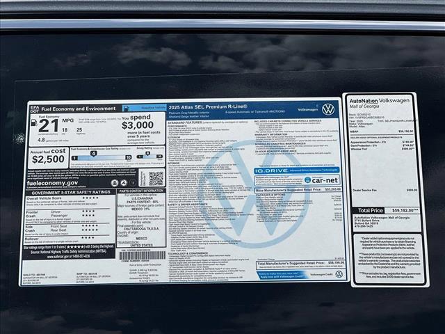 new 2025 Volkswagen Atlas car, priced at $52,696