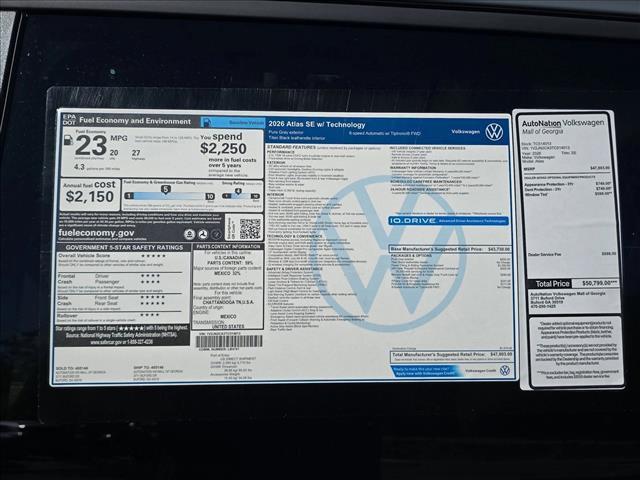 new 2026 Volkswagen Atlas car, priced at $46,303